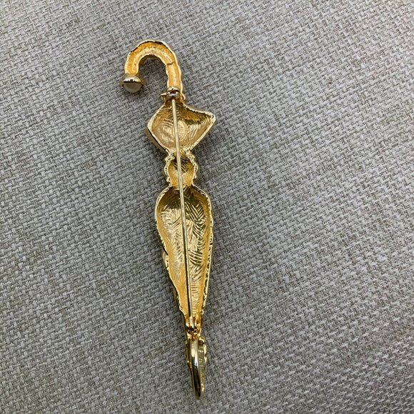 Premier Designs Vintage Umbrella Faux Pearl Rhinestone Gold Tone Brooch Pendant - Picture 3 of 7